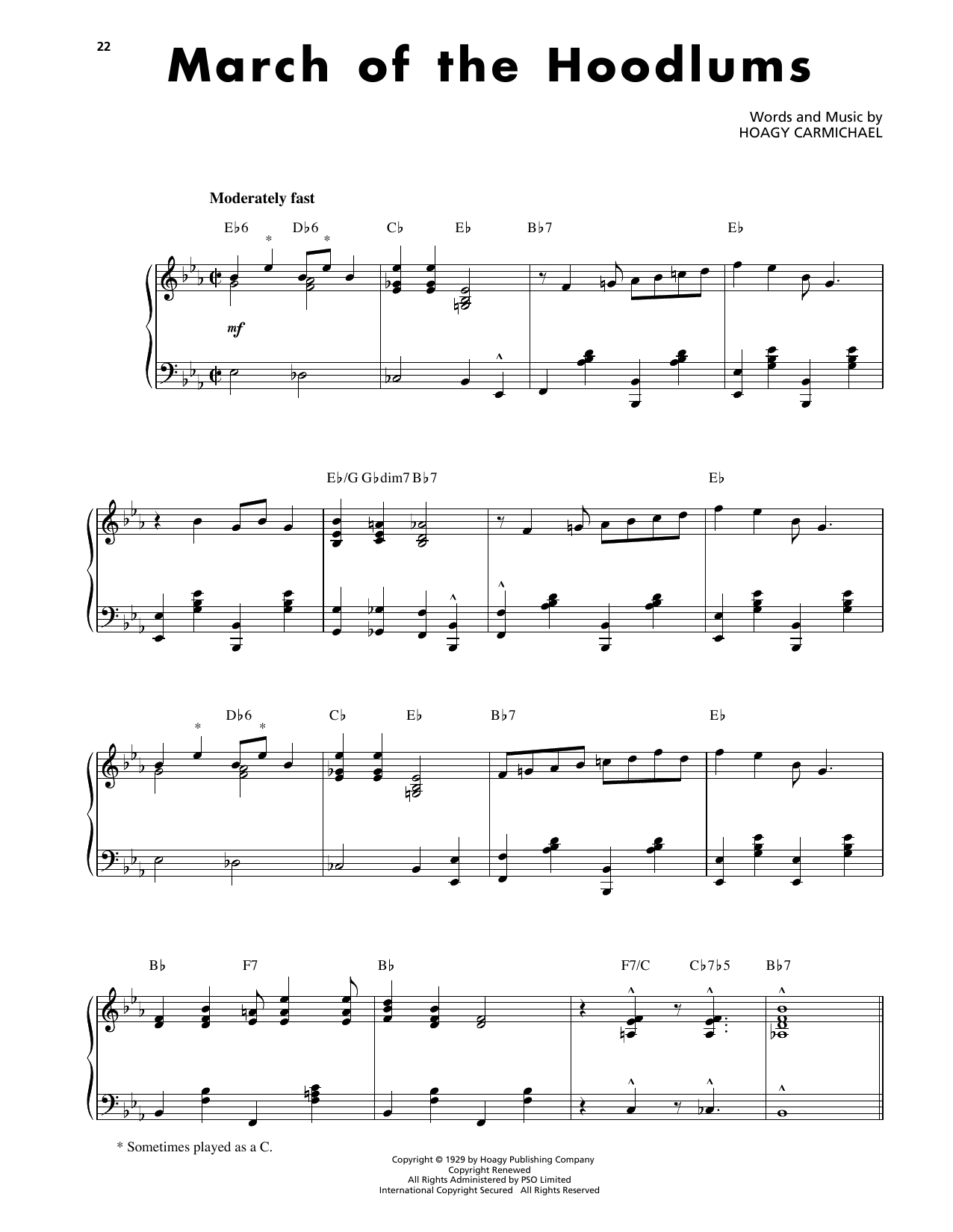 Hoagy Carmichael March Of The Hoodlums sheet music notes and chords arranged for Piano Solo