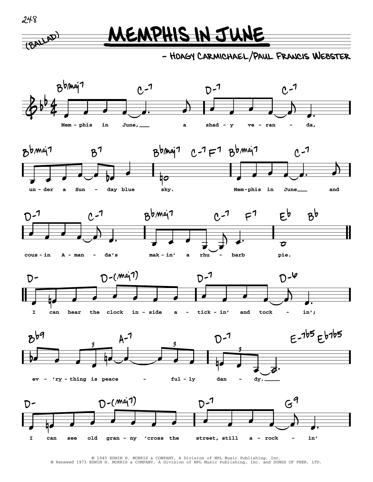 Hoagy Carmichael Memphis In June (Low Voice) sheet music notes and chords arranged for Real Book – Melody, Lyrics & Chords