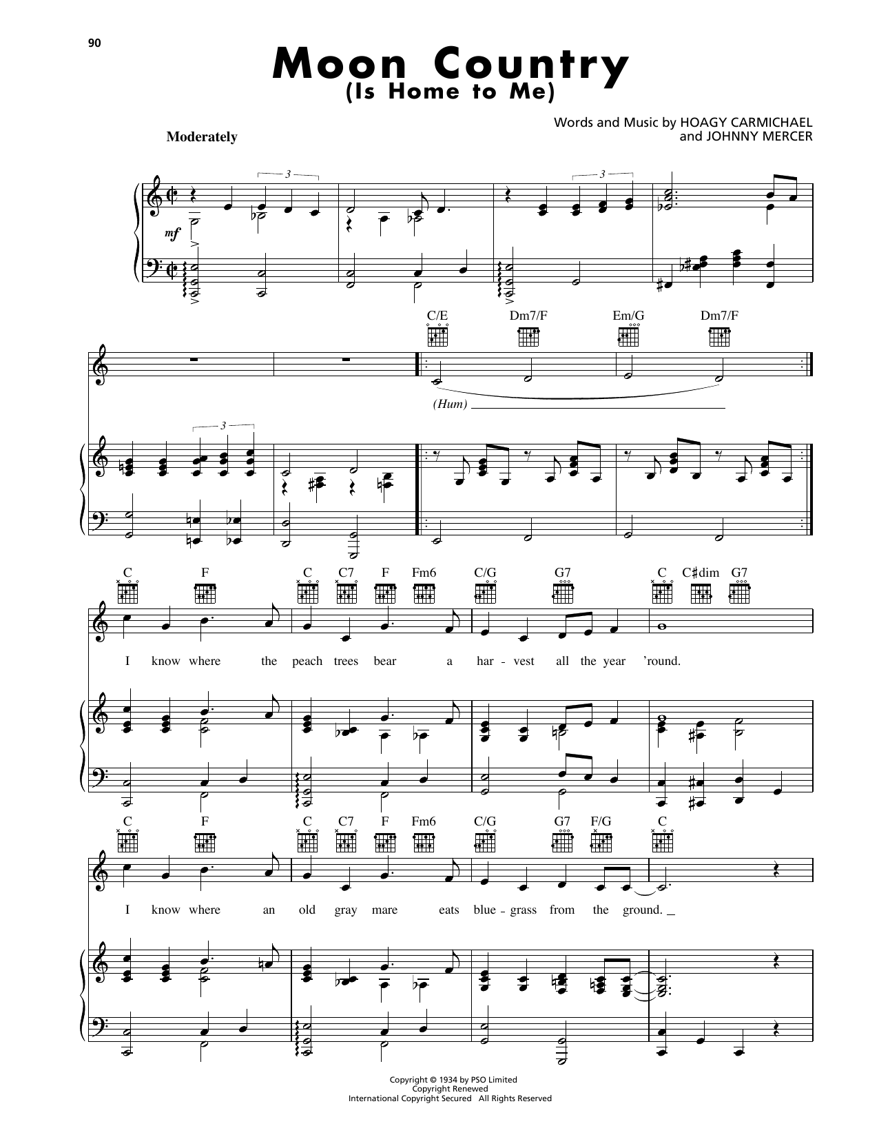 Hoagy Carmichael Moon Country (Is Home To Me) sheet music notes and chords arranged for Piano, Vocal & Guitar Chords (Right-Hand Melody)