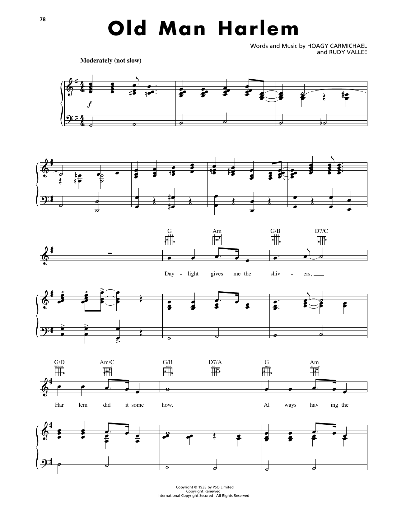 Hoagy Carmichael Old Man Harlem sheet music notes and chords arranged for Piano, Vocal & Guitar Chords (Right-Hand Melody)
