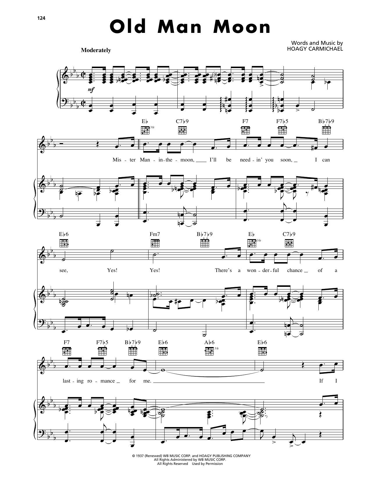 Hoagy Carmichael Old Man Moon sheet music notes and chords arranged for Piano, Vocal & Guitar Chords (Right-Hand Melody)
