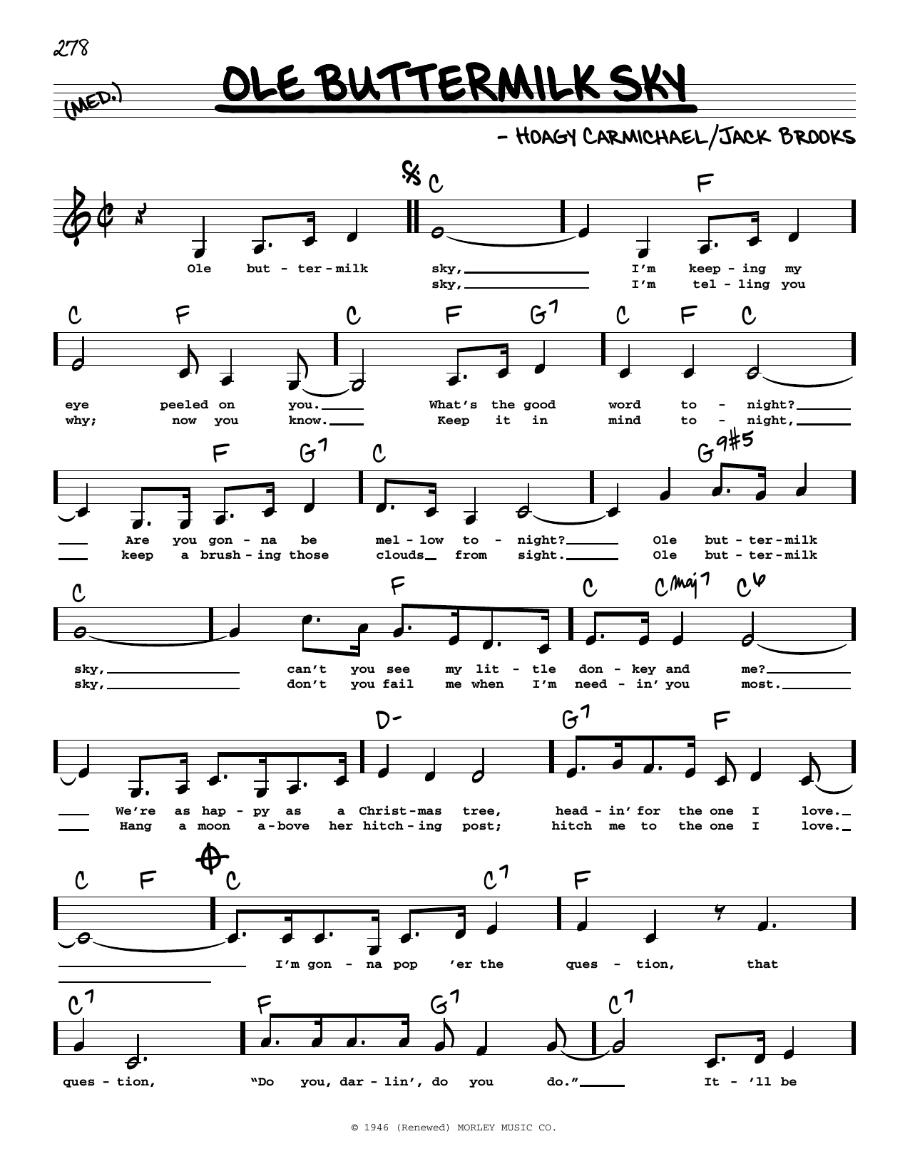 Hoagy Carmichael Ole Buttermilk Sky (Low Voice) sheet music notes and chords arranged for Real Book – Melody, Lyrics & Chords