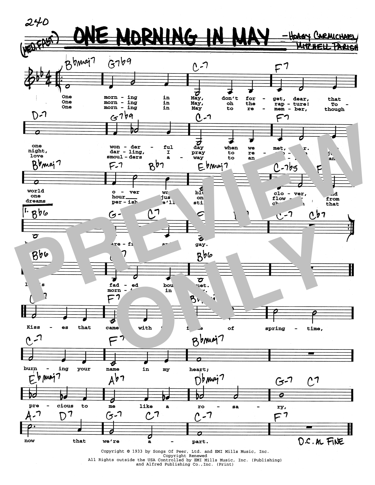 Hoagy Carmichael One Morning In May (Low Voice) sheet music notes and chords arranged for Real Book – Melody, Lyrics & Chords