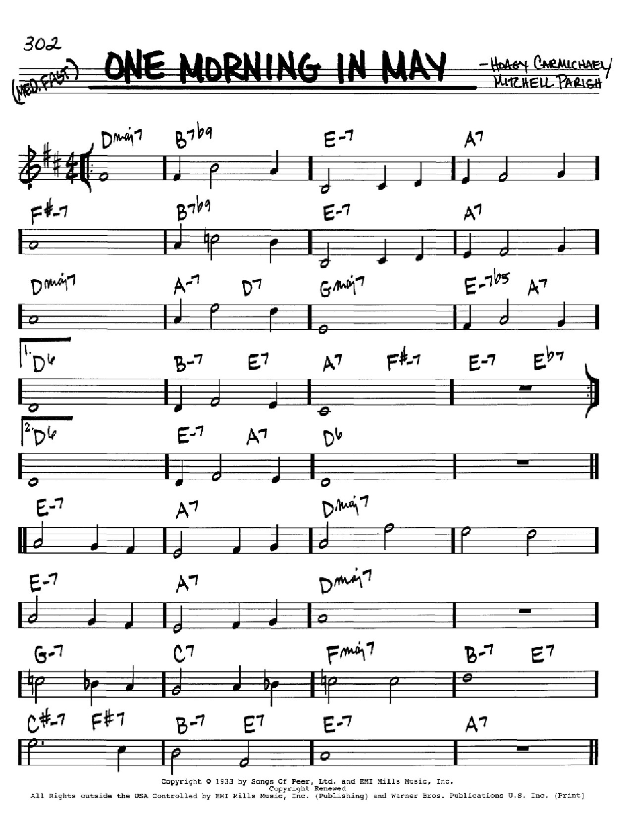 Hoagy Carmichael One Morning In May sheet music notes and chords arranged for Real Book – Melody & Chords – C Instruments
