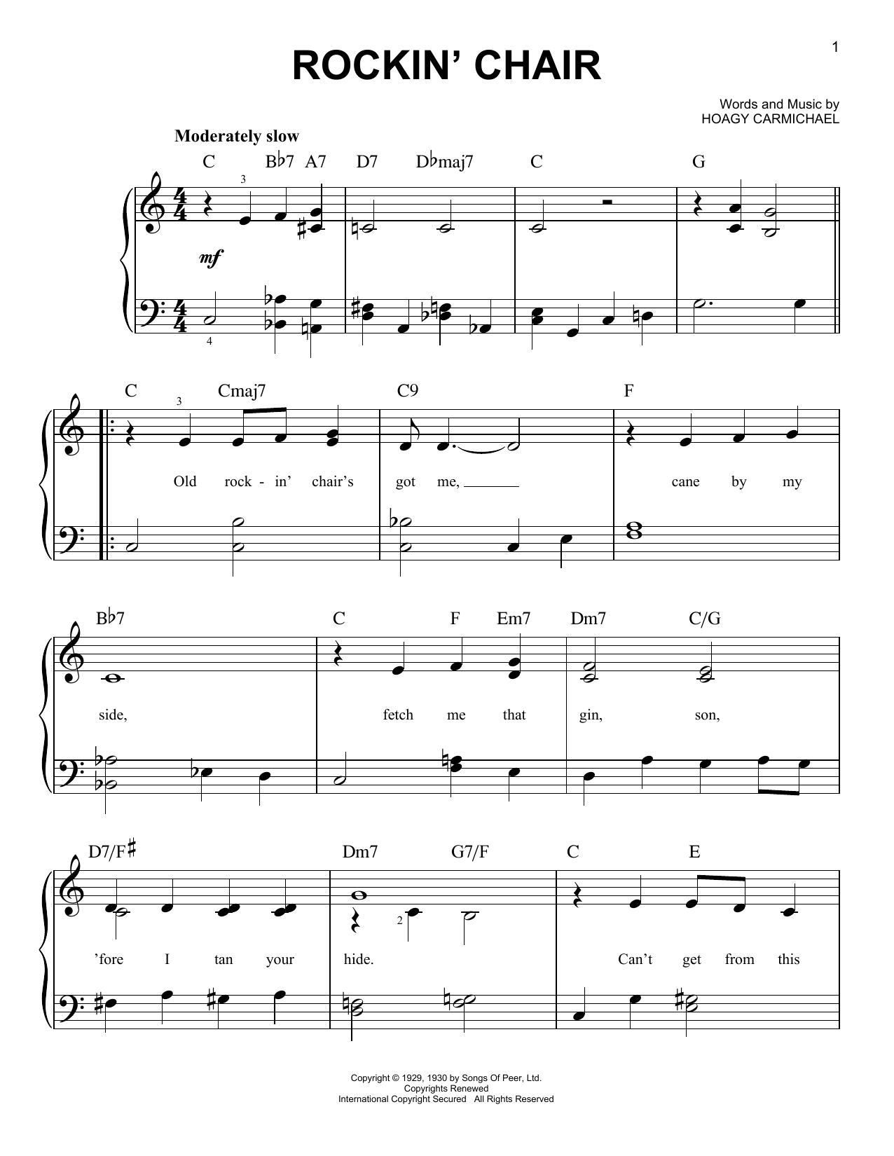 Hoagy Carmichael Rockin' Chair sheet music notes and chords arranged for Piano, Vocal & Guitar Chords (Right-Hand Melody)