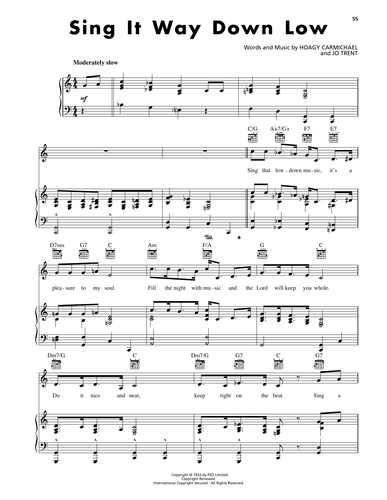 Hoagy Carmichael Sing It Way Down Low sheet music notes and chords arranged for Piano, Vocal & Guitar Chords (Right-Hand Melody)