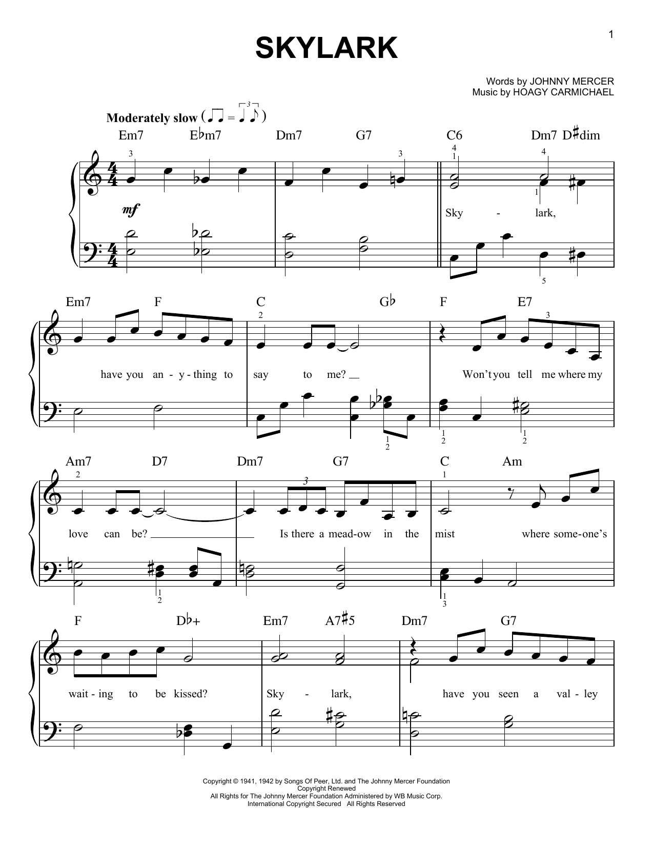 Hoagy Carmichael Skylark sheet music notes and chords arranged for Clarinet Solo