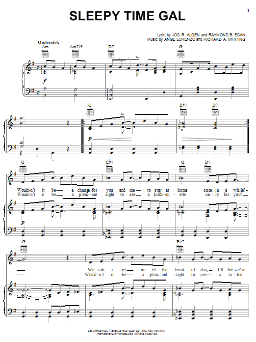 Hoagy Carmichael Sleepy Time Gal sheet music notes and chords arranged for Piano, Vocal & Guitar Chords (Right-Hand Melody)