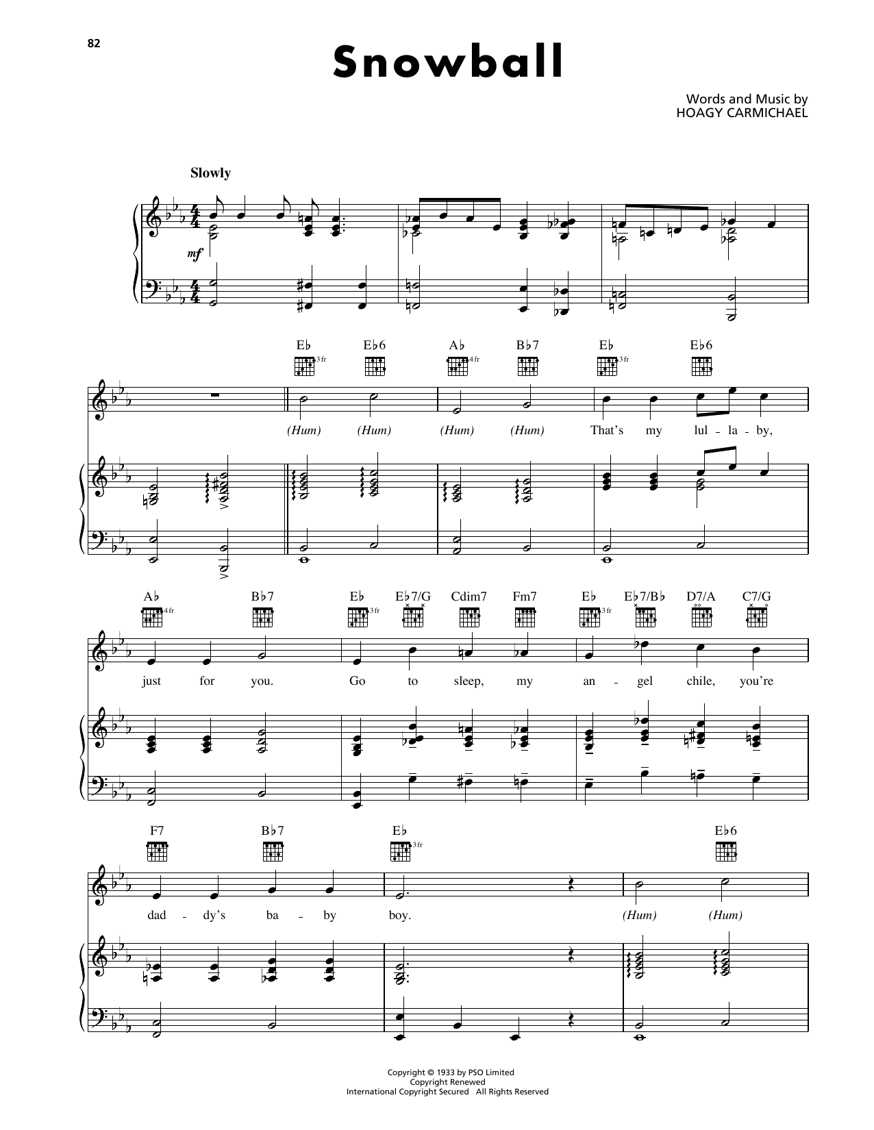 Hoagy Carmichael Snowball sheet music notes and chords arranged for Piano, Vocal & Guitar Chords (Right-Hand Melody)