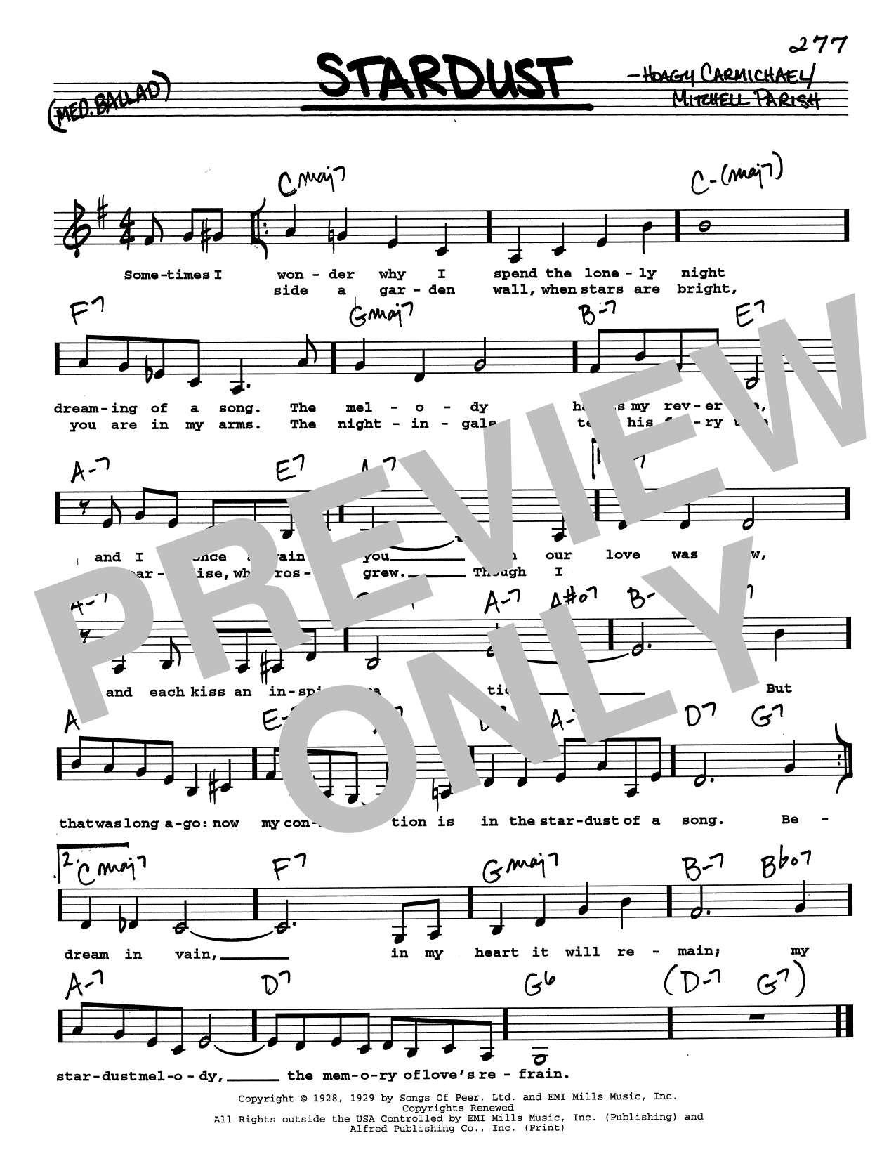 Hoagy Carmichael Stardust (Low Voice) sheet music notes and chords arranged for Real Book – Melody, Lyrics & Chords