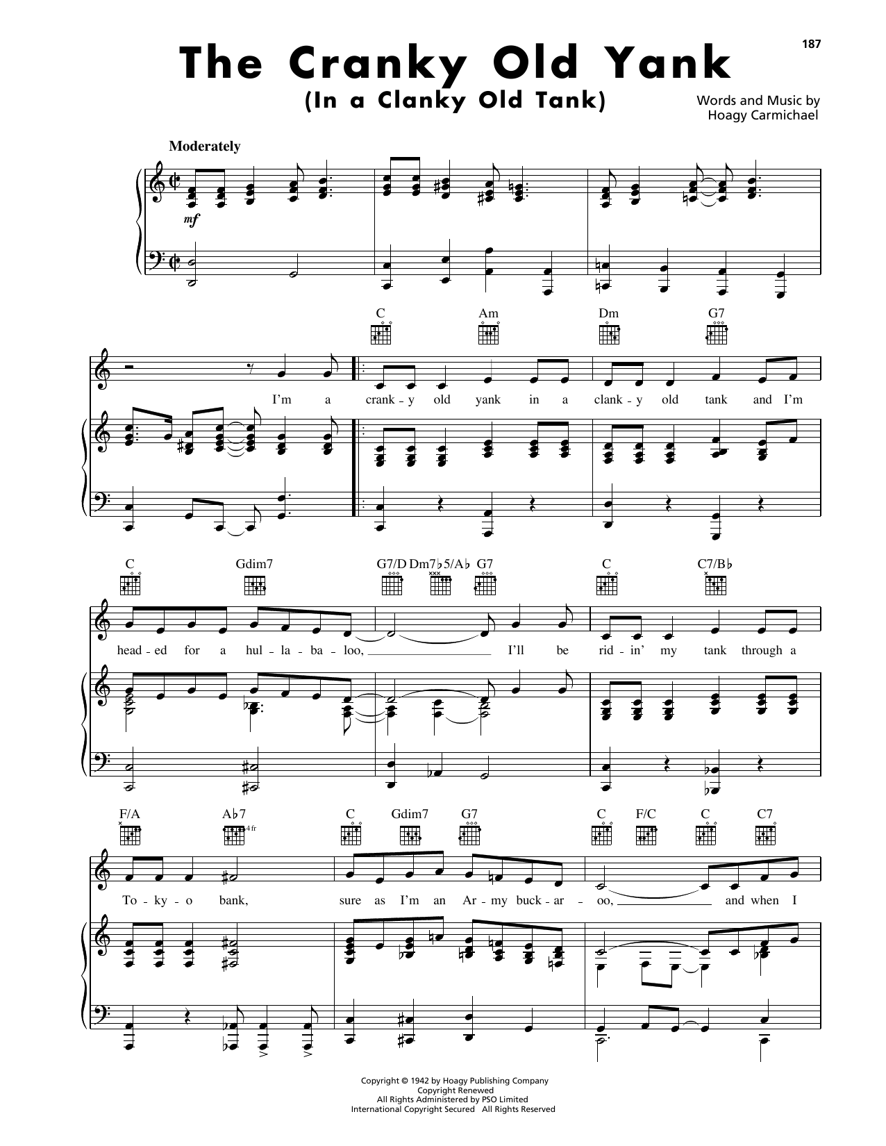 Hoagy Carmichael The Cranky Old Yank (In A Clanky Old Tank) sheet music notes and chords arranged for Piano, Vocal & Guitar Chords (Right-Hand Melody)