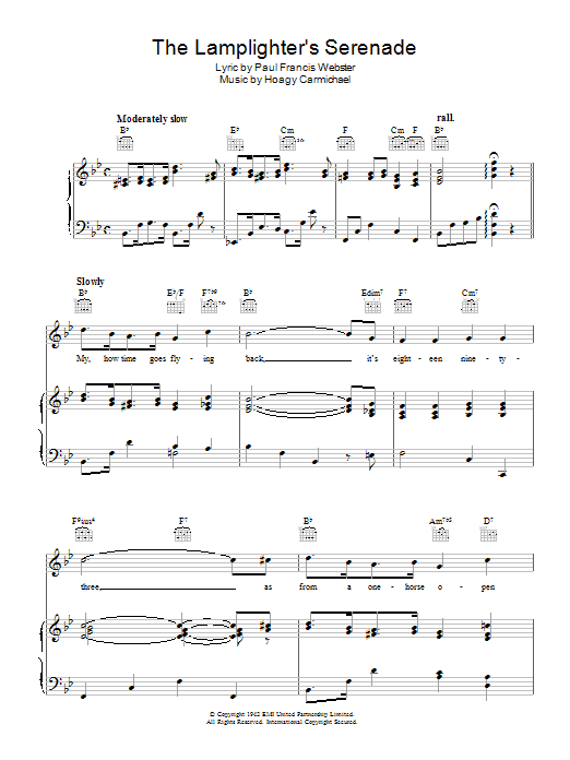 Hoagy Carmichael The Lamplighter's Serenade sheet music notes and chords arranged for Piano, Vocal & Guitar Chords