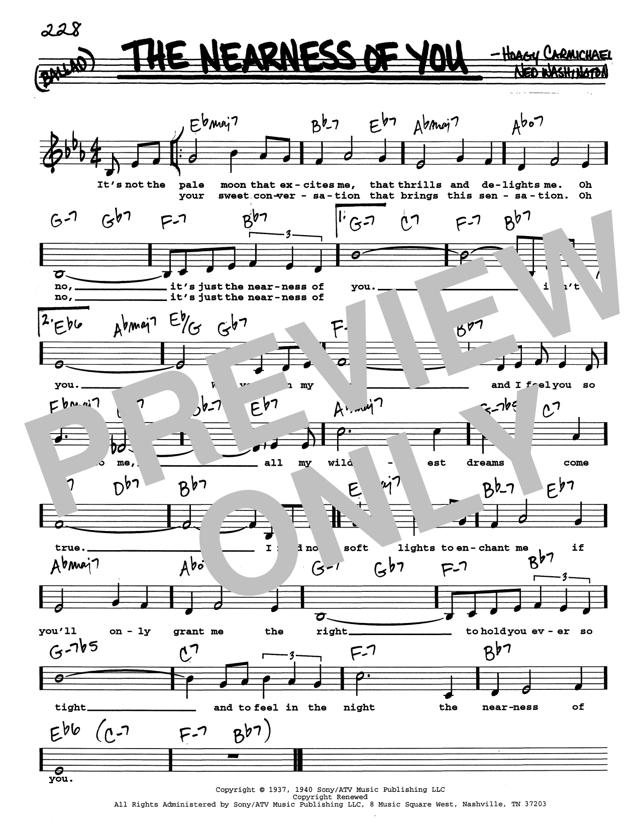 Hoagy Carmichael The Nearness Of You (Low Voice) sheet music notes and chords arranged for Real Book – Melody, Lyrics & Chords