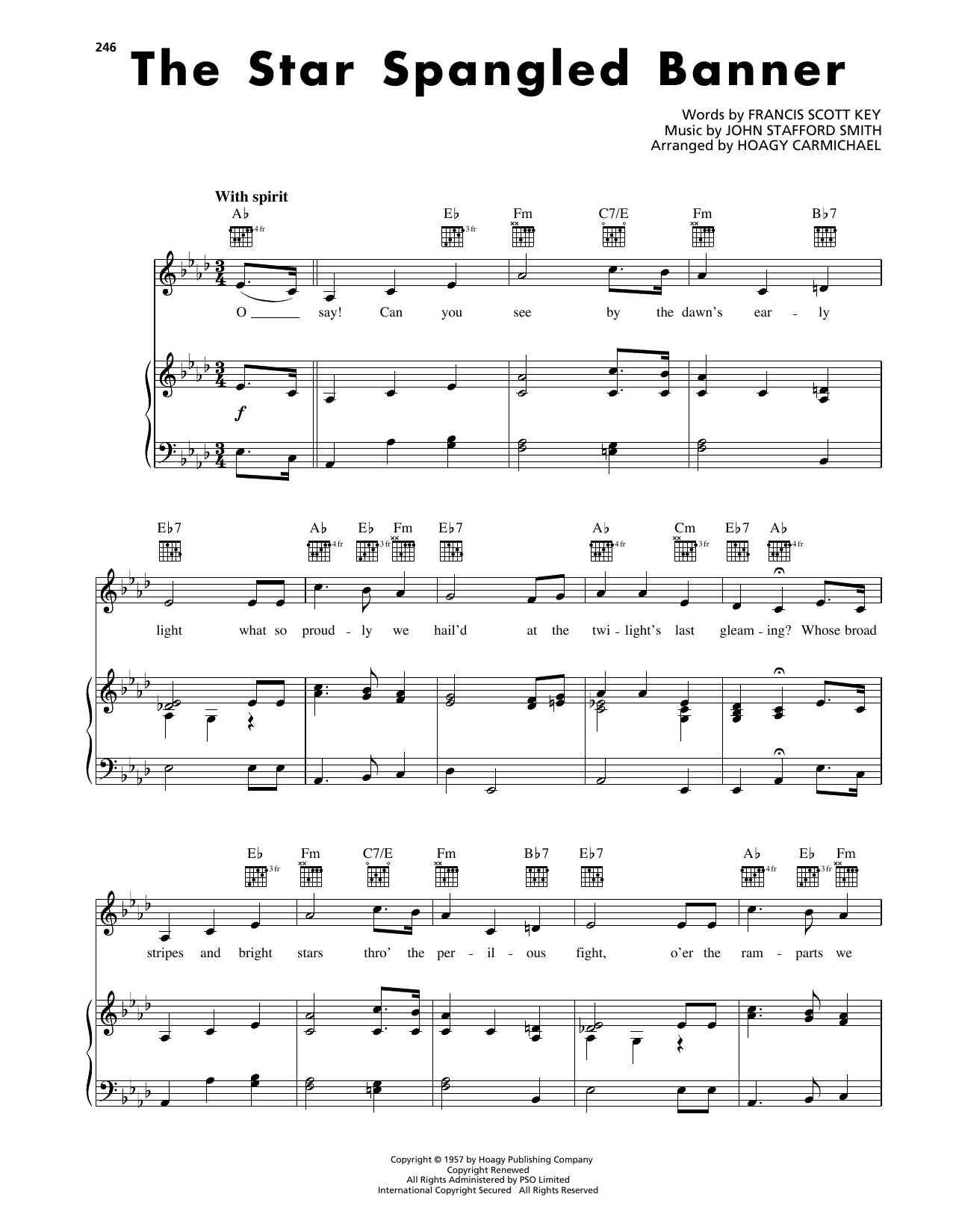 Hoagy Carmichael The Star-Spangled Banner sheet music notes and chords arranged for Piano, Vocal & Guitar Chords (Right-Hand Melody)