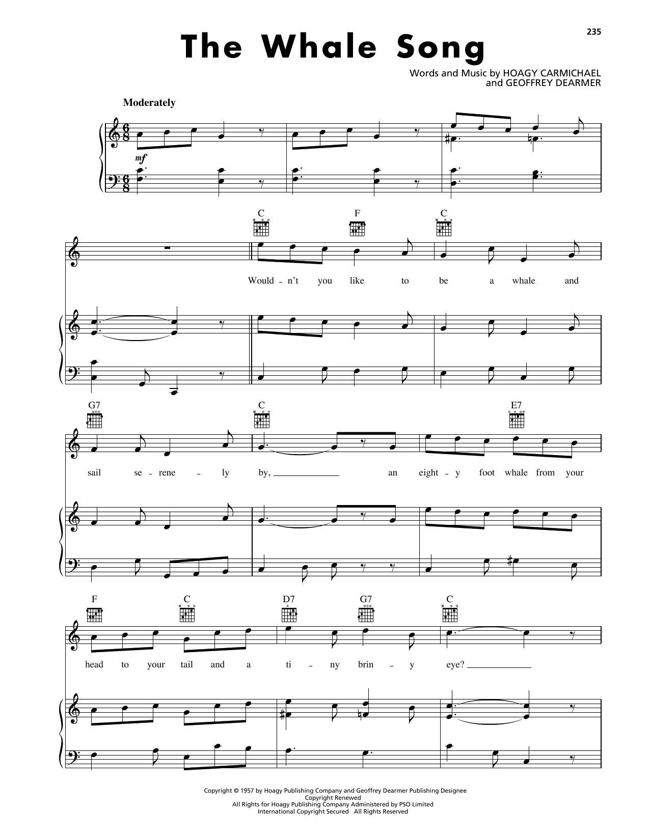 Hoagy Carmichael The Whale Song sheet music notes and chords arranged for Piano, Vocal & Guitar Chords (Right-Hand Melody)