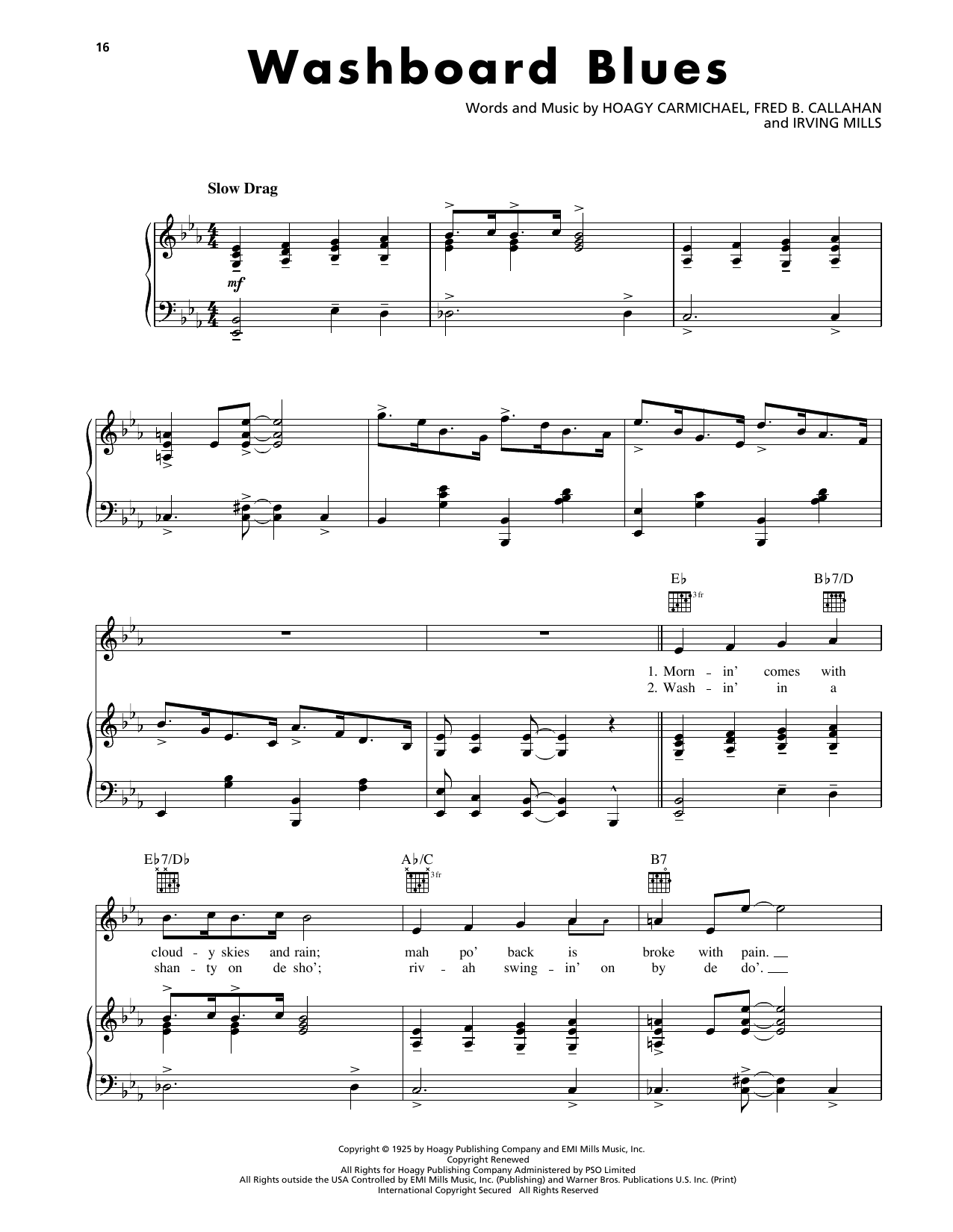 Hoagy Carmichael Washboard Blues sheet music notes and chords arranged for Piano, Vocal & Guitar Chords (Right-Hand Melody)