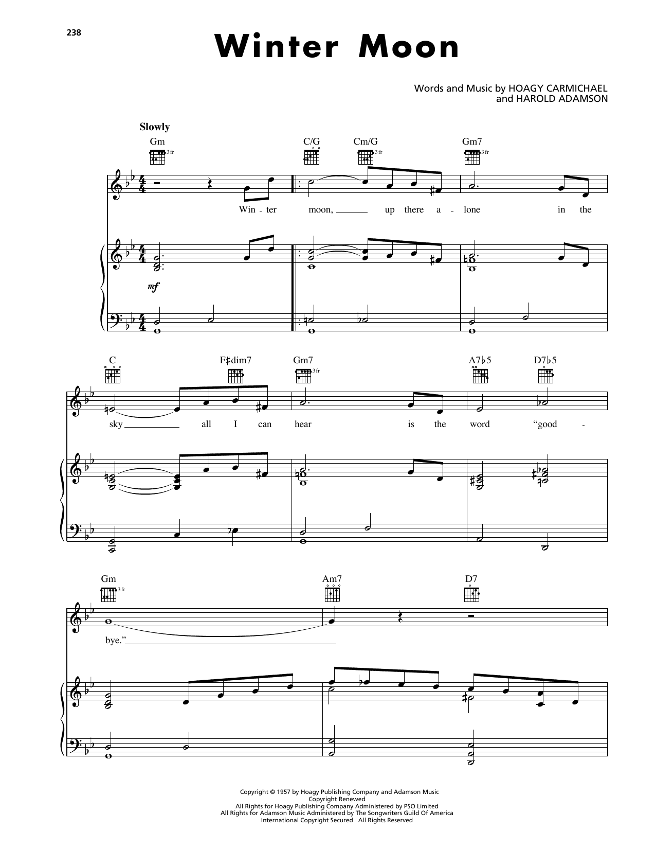 Hoagy Carmichael Winter Moon sheet music notes and chords arranged for Piano, Vocal & Guitar Chords (Right-Hand Melody)