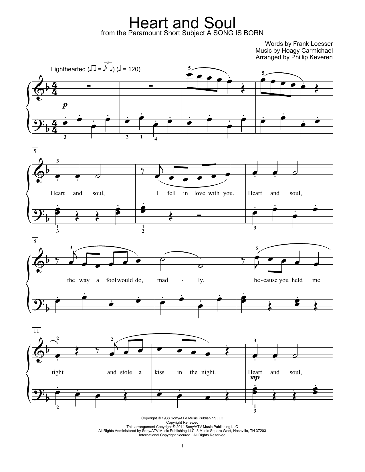 Hoagy Carmichael Heart And Soul (arr. Phillip Keveren) sheet music notes and chords arranged for Educational Piano
