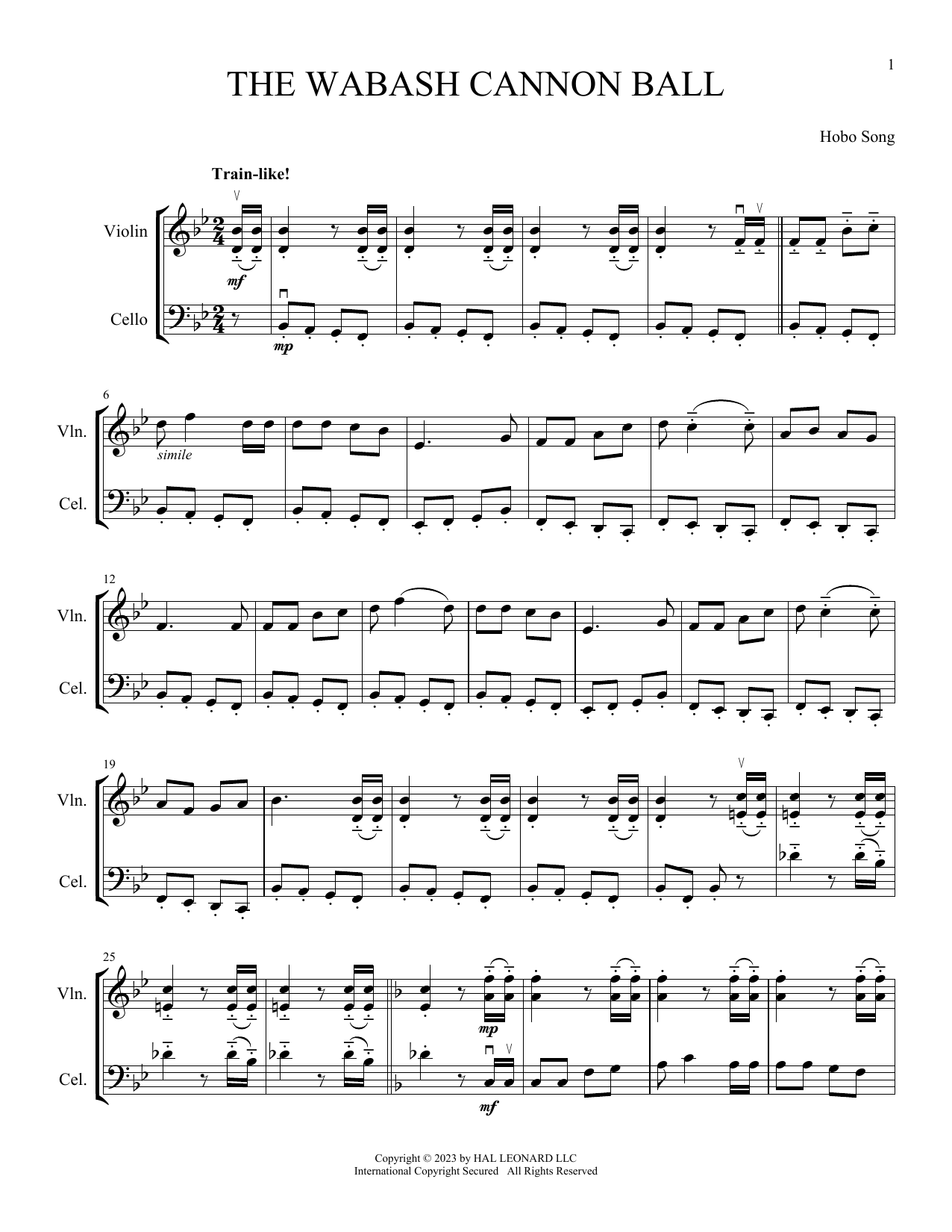 Hobo Song The Wabash Cannon Ball (arr. Michelle Hynson) sheet music notes and chords arranged for Instrumental Duet