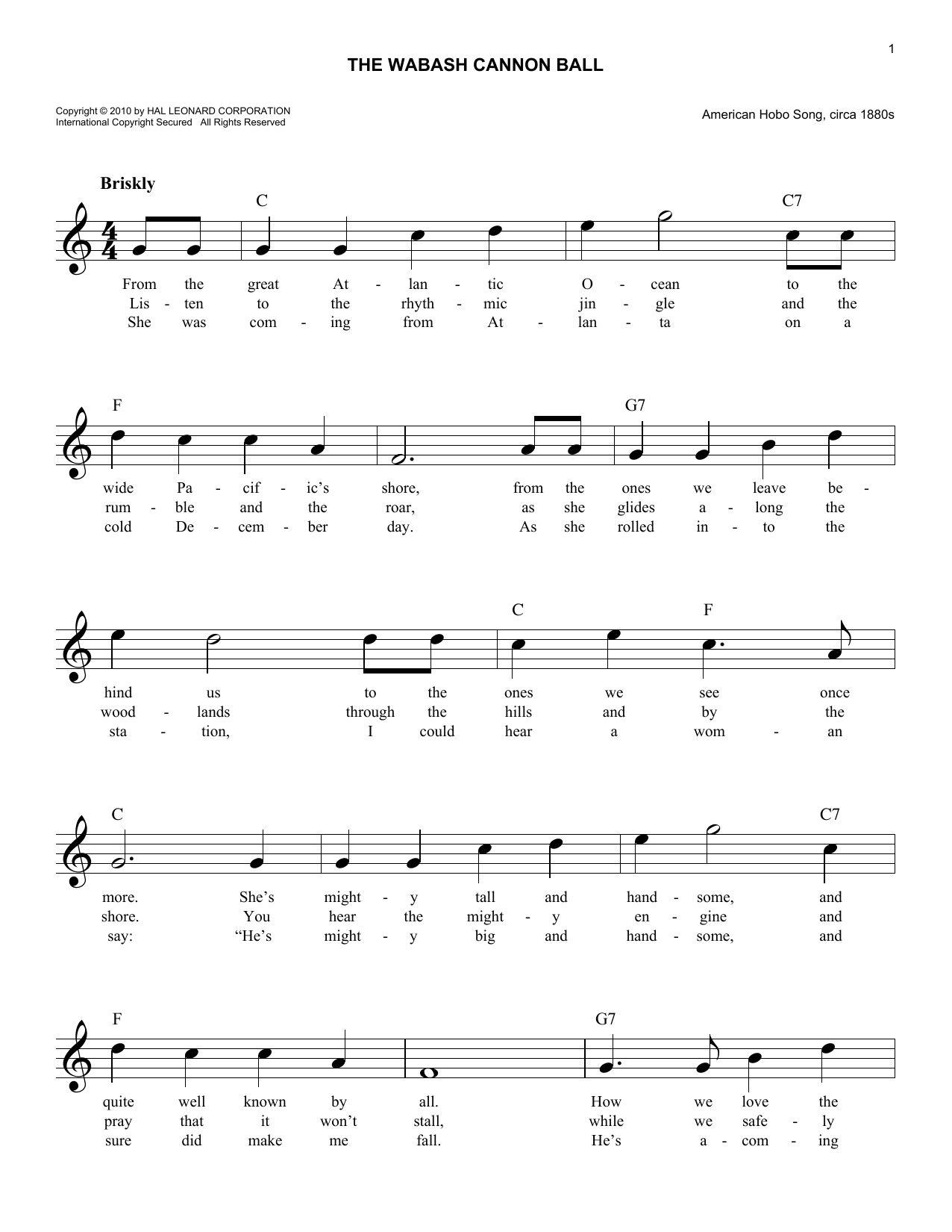 Hobo Song The Wabash Cannon Ball sheet music notes and chords arranged for Super Easy Piano