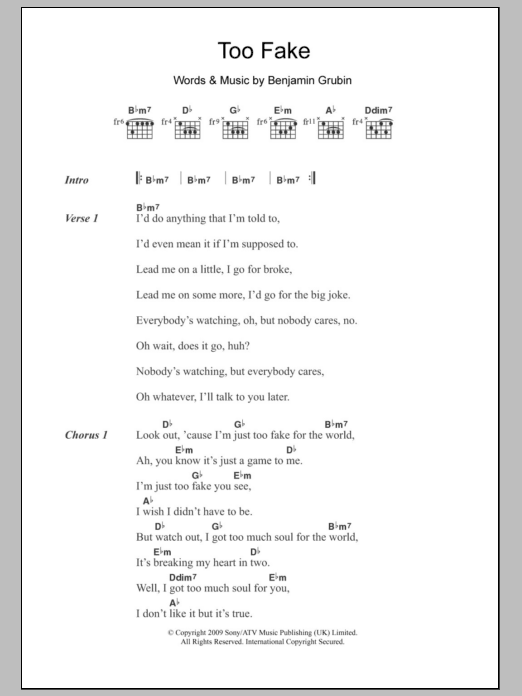 Hockey Too Fake sheet music notes and chords arranged for Guitar Chords/Lyrics