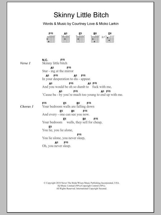 Hole Skinny Little Bitch sheet music notes and chords arranged for Guitar Chords/Lyrics