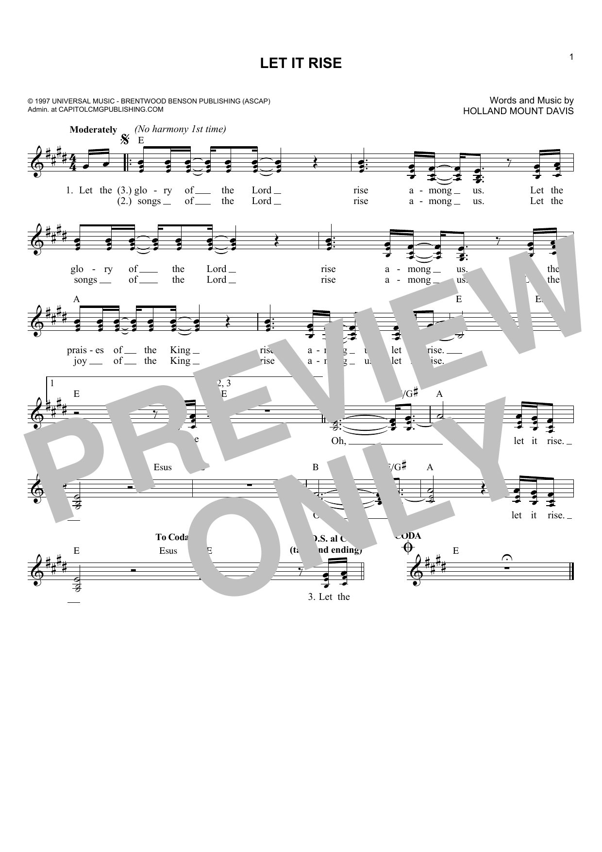 Holland Mount Davis Let It Rise sheet music notes and chords arranged for Lead Sheet / Fake Book