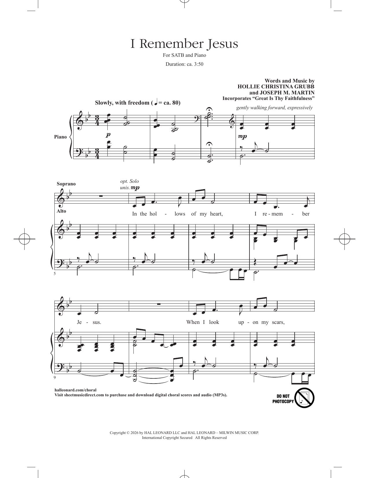 Hollie Christina Grubb and Joseph M. Martin I Remember Jesus sheet music notes and chords arranged for SATB Choir