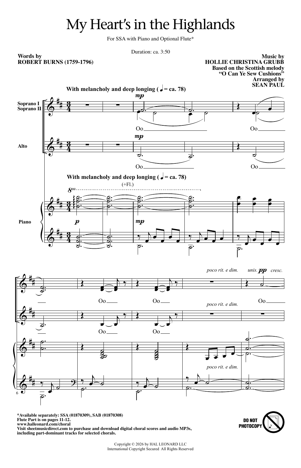 Hollie Christina Grubb My Heart's In The Highlands (arr. Sean Paul) sheet music notes and chords arranged for SSA Choir