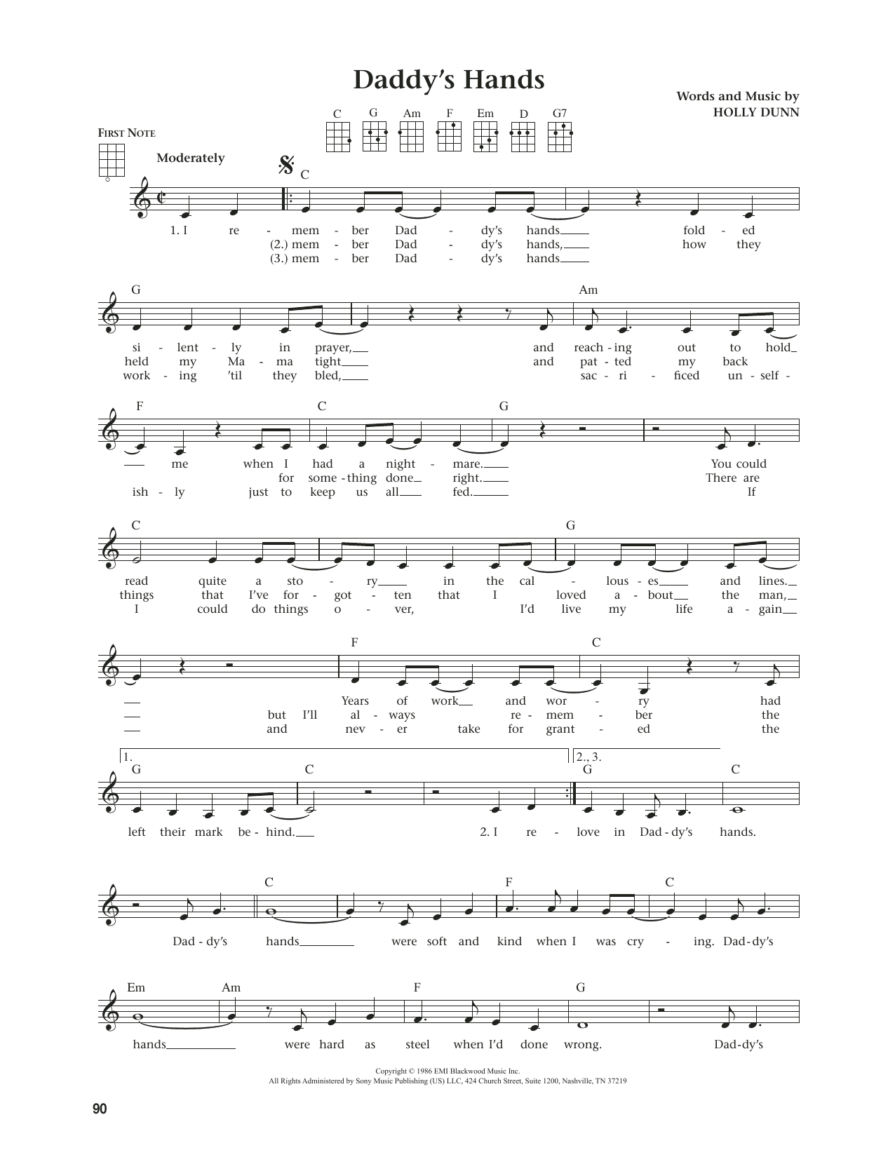 Holly Dunn Daddy's Hands (from The Daily Ukulele) (arr. Jim Beloff) sheet music notes and chords arranged for Ukulele