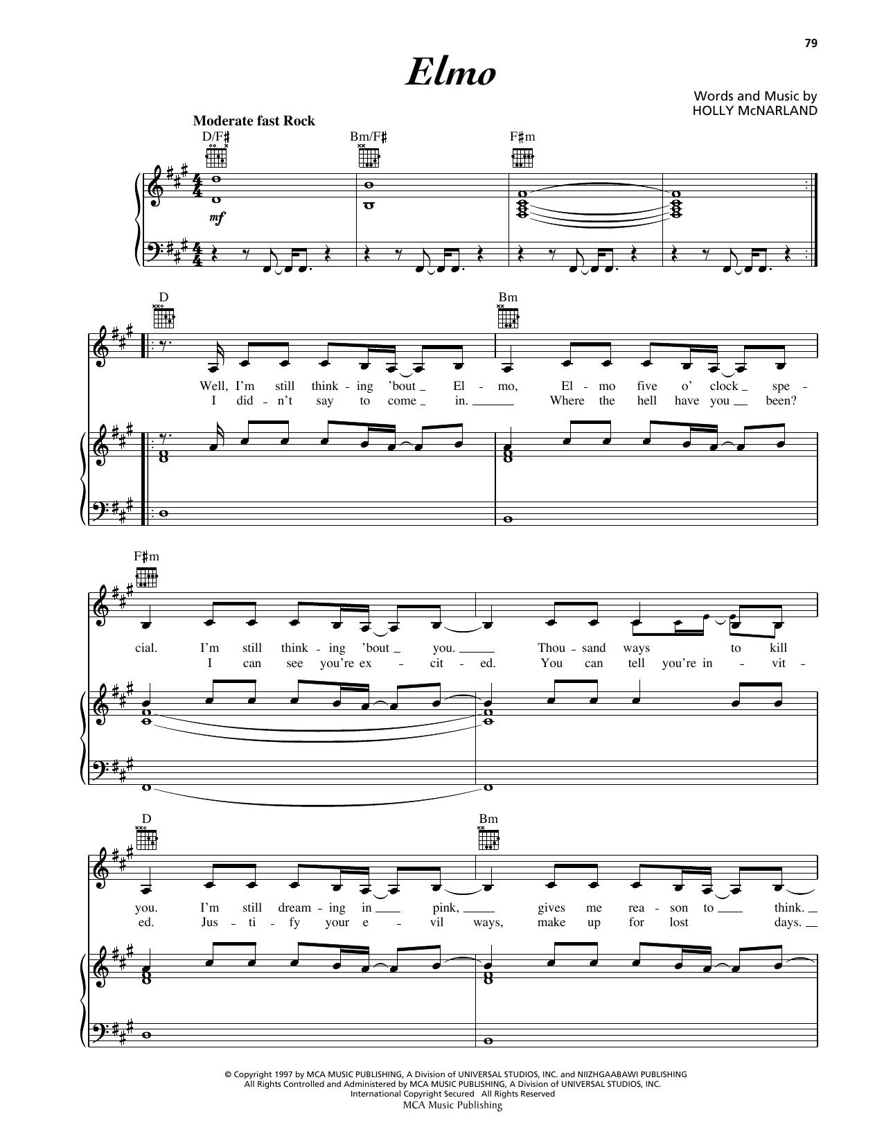 Holly McNarland Elmo sheet music notes and chords arranged for Piano, Vocal & Guitar Chords (Right-Hand Melody)