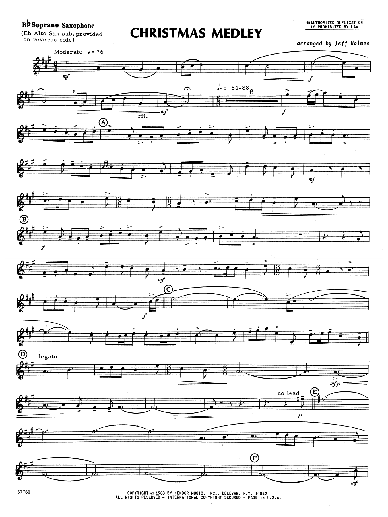 Holmes Christmas Medley - Bb Soprano Sax sheet music notes and chords. Download Printable PDF.