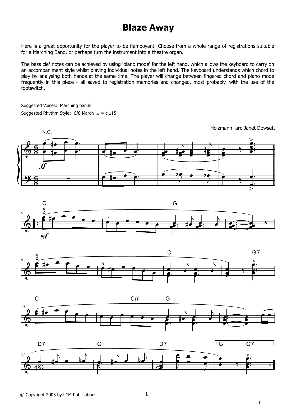 Holzmann Blaze Away (from LCME Electronic Keyboard Grade 8 List B) sheet music notes and chords arranged for Piano Solo