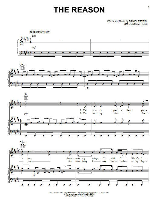 Hoobastank The Reason sheet music notes and chords arranged for Easy Piano