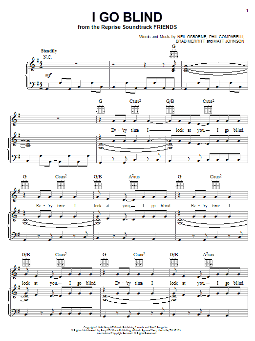 Hootie & The Blowfish I Go Blind sheet music notes and chords arranged for Piano, Vocal & Guitar Chords (Right-Hand Melody)
