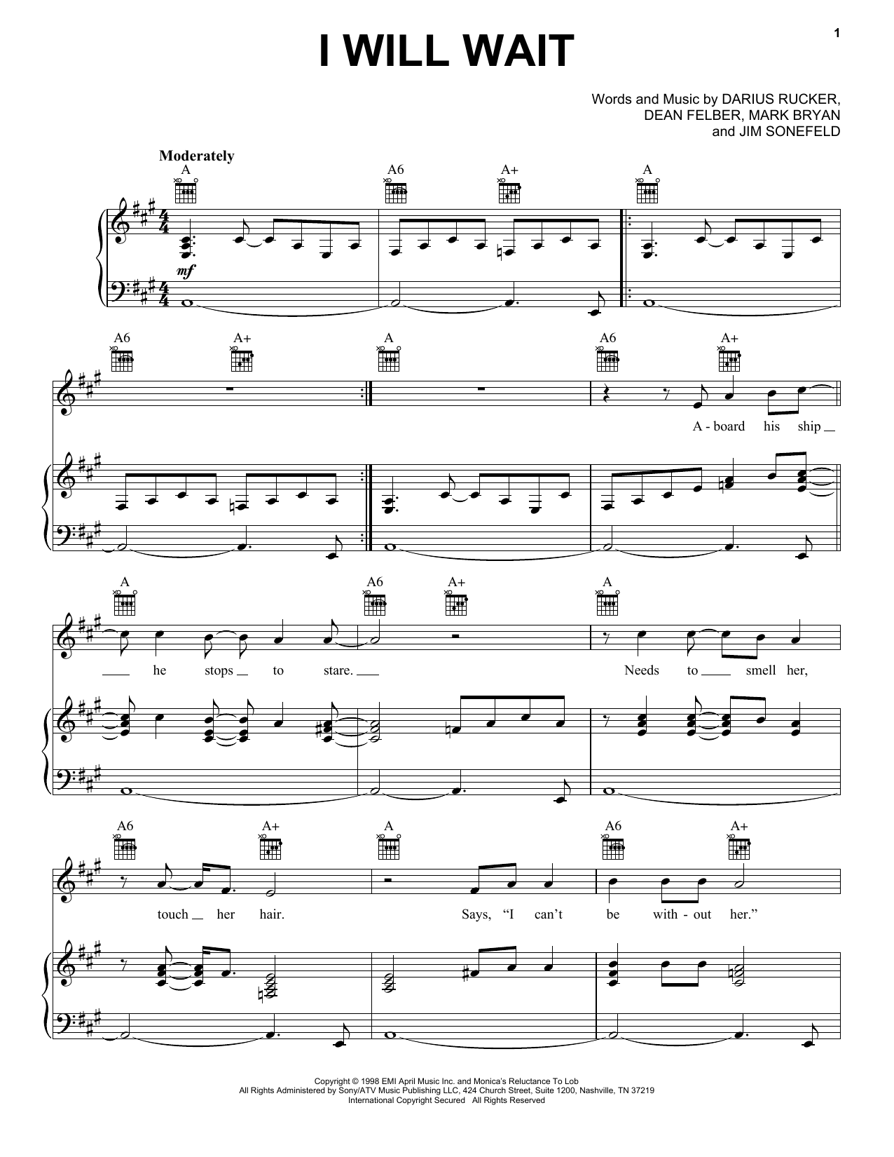 Hootie & The Blowfish I Will Wait sheet music notes and chords arranged for Piano, Vocal & Guitar Chords (Right-Hand Melody)