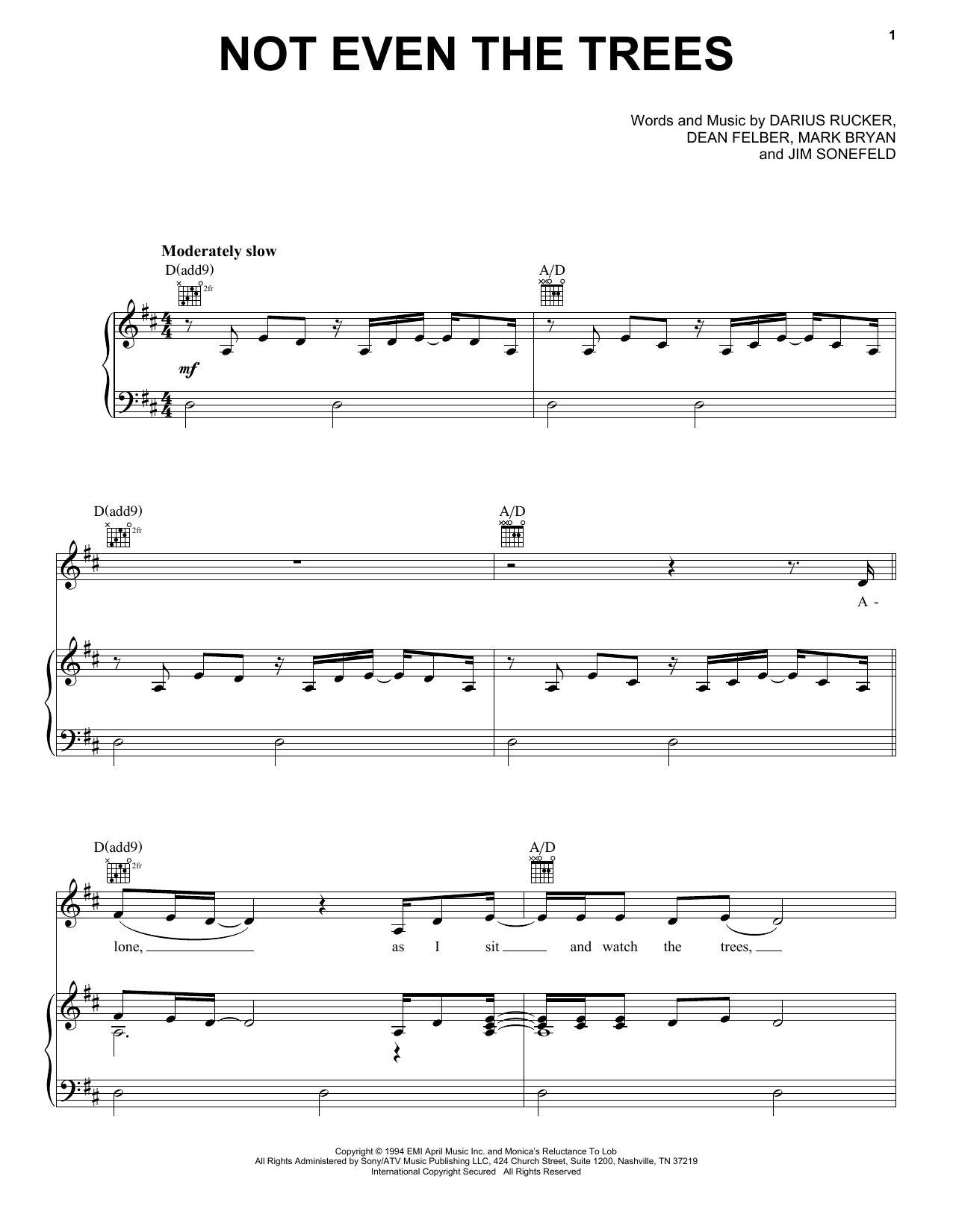 Hootie & The Blowfish Not Even The Trees sheet music notes and chords arranged for Piano, Vocal & Guitar Chords (Right-Hand Melody)