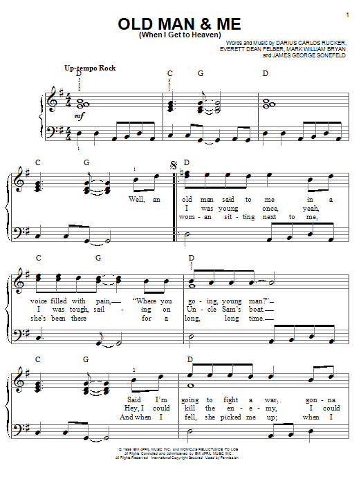 Hootie & The Blowfish Old Man & Me (When I Get To Heaven) sheet music notes and chords arranged for Piano, Vocal & Guitar Chords (Right-Hand Melody)