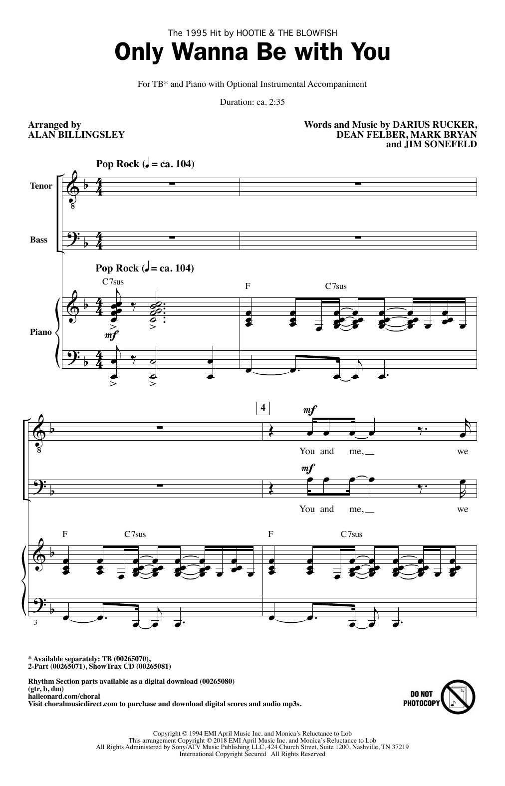 Hootie & The Blowfish Only Wanna Be With You (arr. Alan Billingsley) sheet music notes and chords arranged for TB Choir