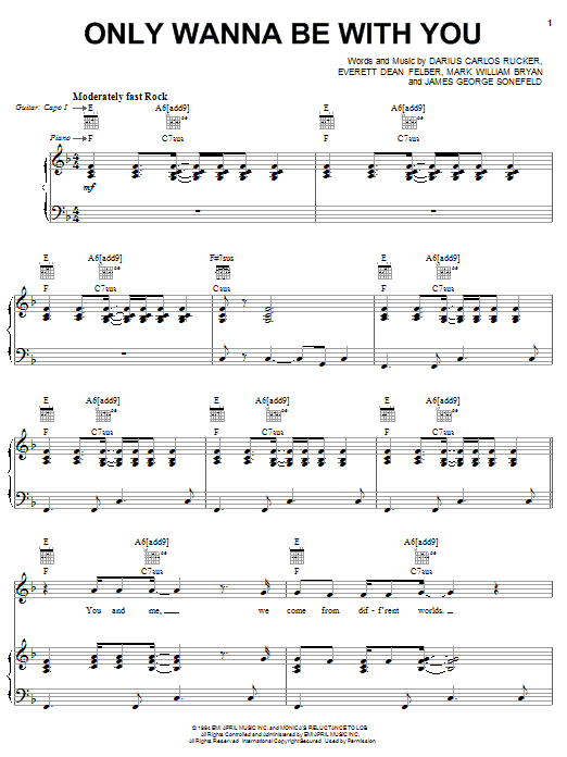 Hootie & The Blowfish Only Wanna Be With You sheet music notes and chords arranged for Easy Piano