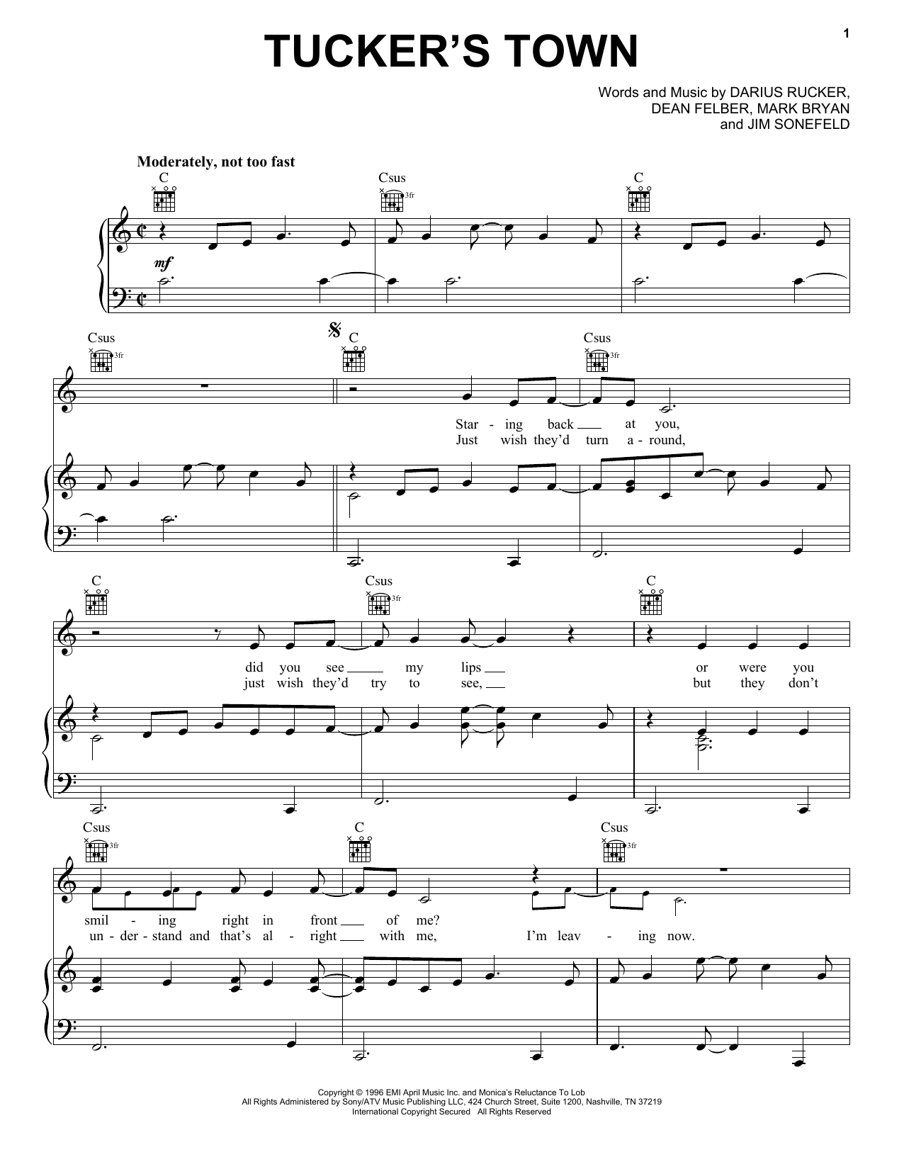 Hootie & The Blowfish Tucker's Town sheet music notes and chords arranged for Piano, Vocal & Guitar Chords (Right-Hand Melody)