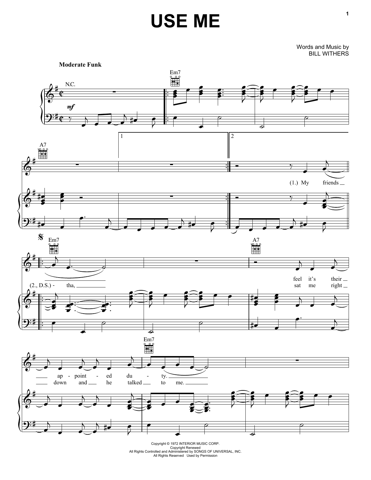 Hootie & The Blowfish Use Me sheet music notes and chords arranged for Piano, Vocal & Guitar Chords (Right-Hand Melody)