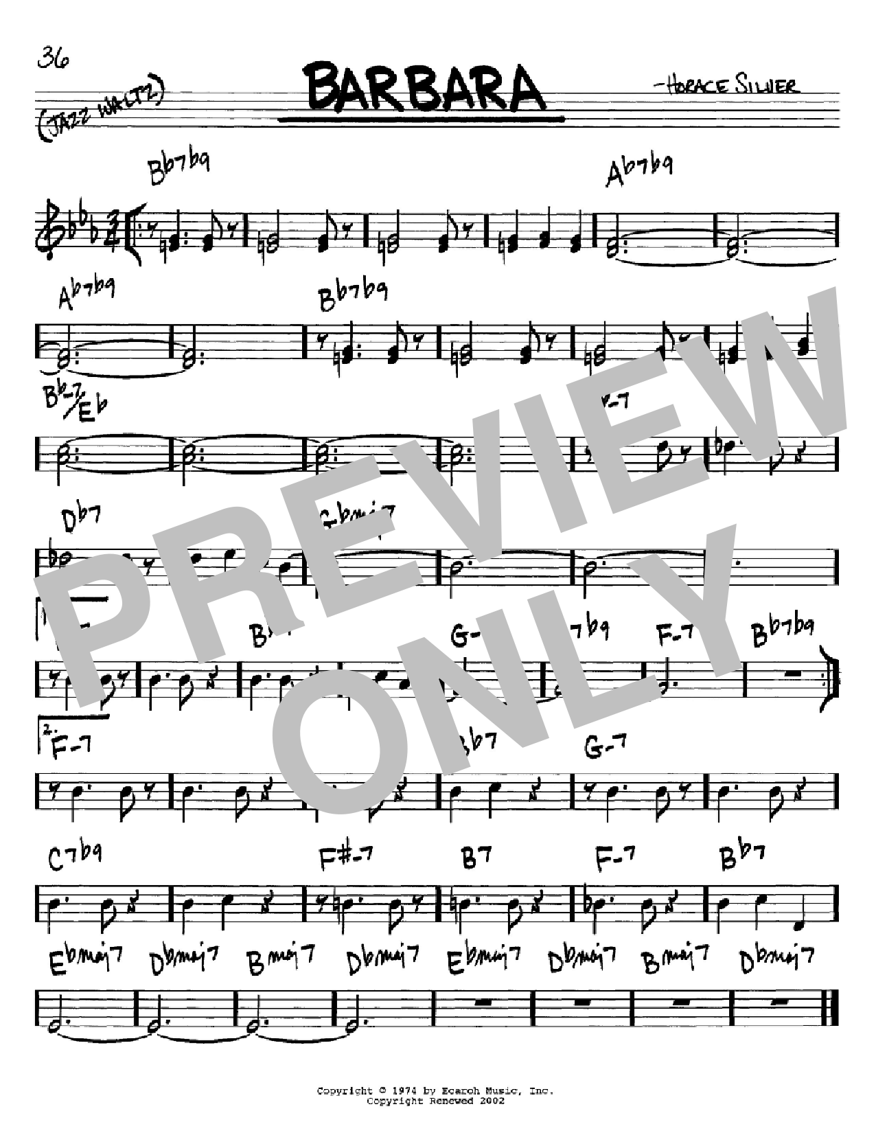 Horace Silver Barbara sheet music notes and chords arranged for Real Book – Melody & Chords – C Instruments