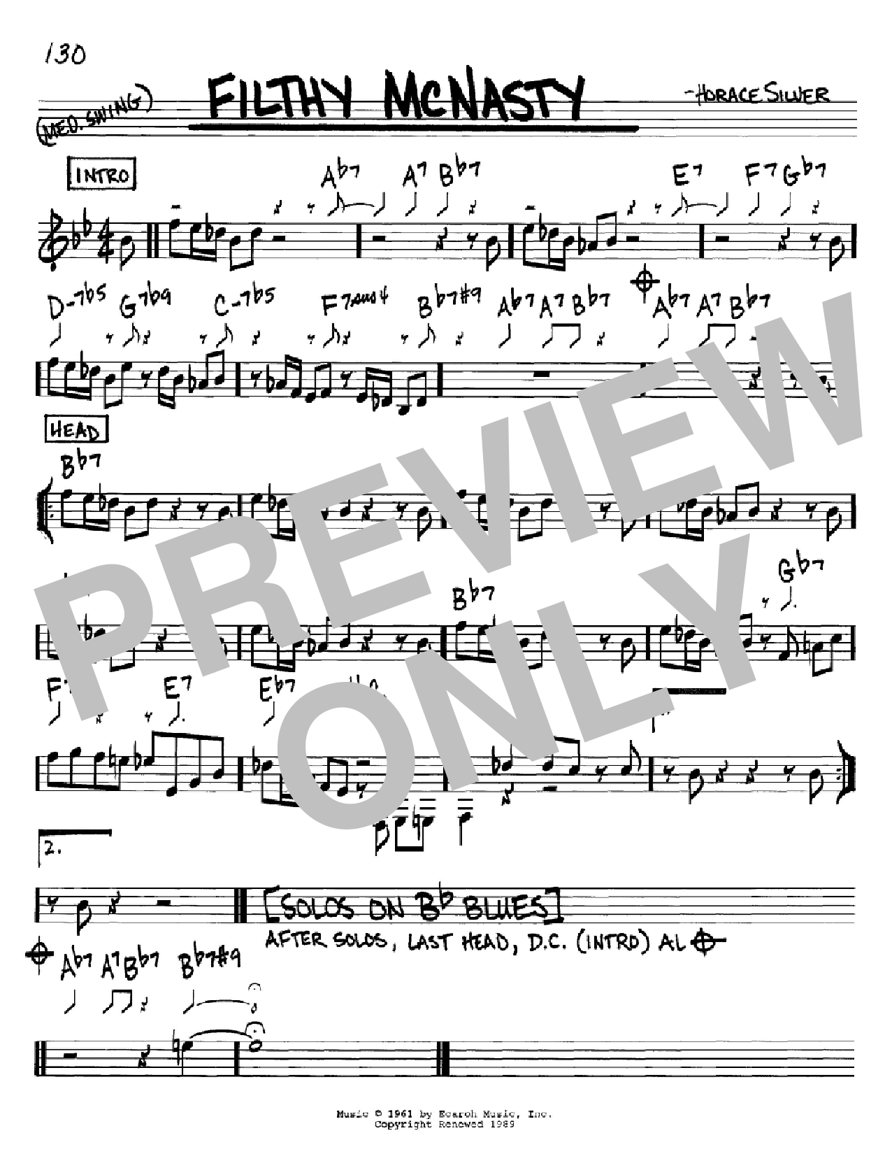 Horace Silver Filthy McNasty sheet music notes and chords arranged for Real Book – Melody & Chords – C Instruments