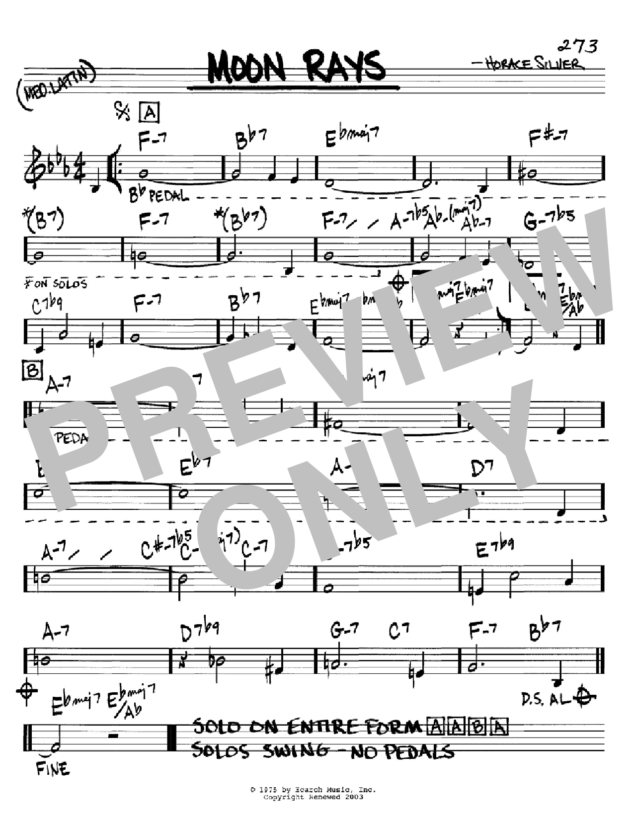 Horace Silver Moon Rays sheet music notes and chords arranged for Real Book – Melody & Chords – C Instruments