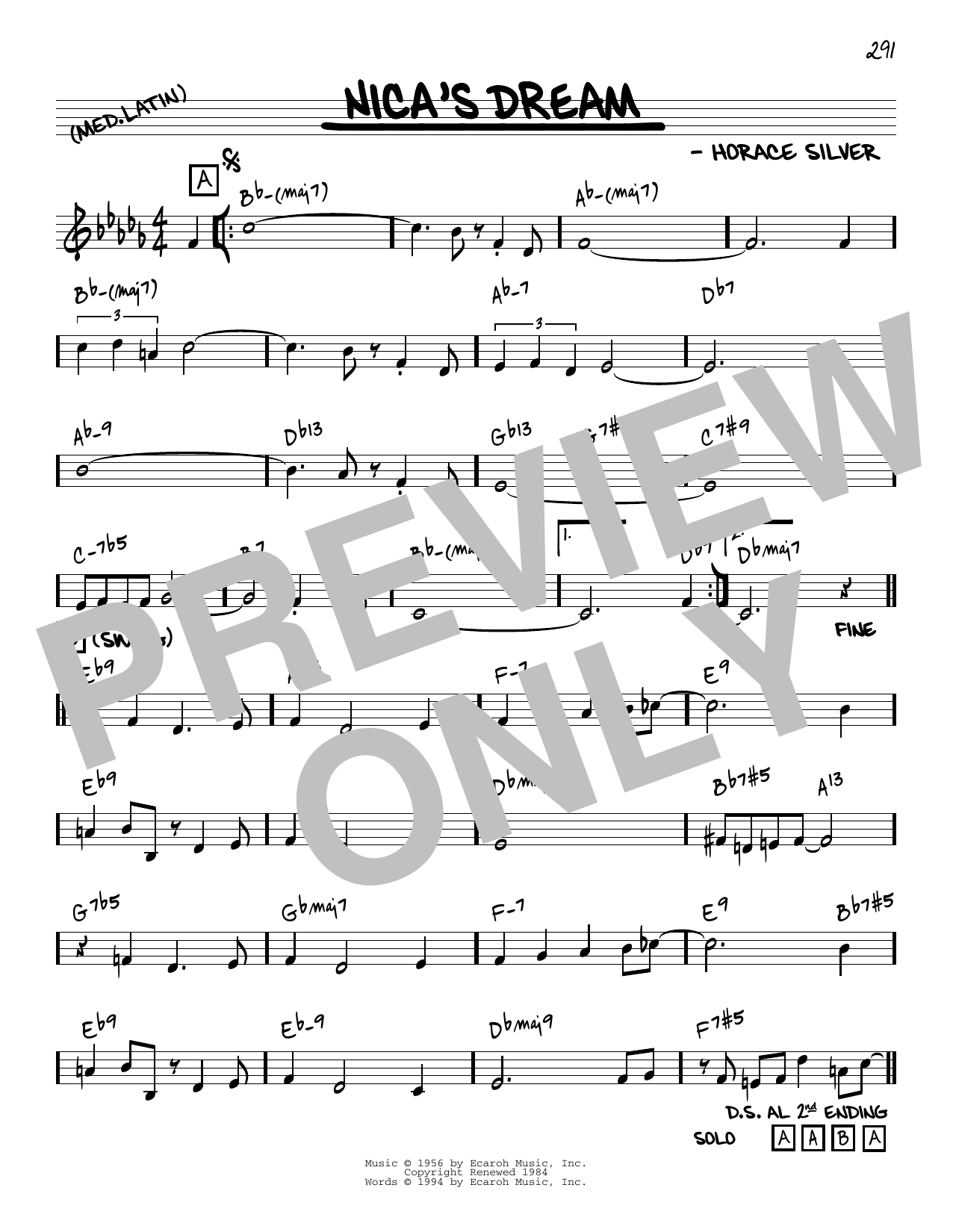 Horace Silver Nica's Dream [Reharmonized version] (arr. Jack Grassel) sheet music notes and chords arranged for Real Book – Melody & Chords