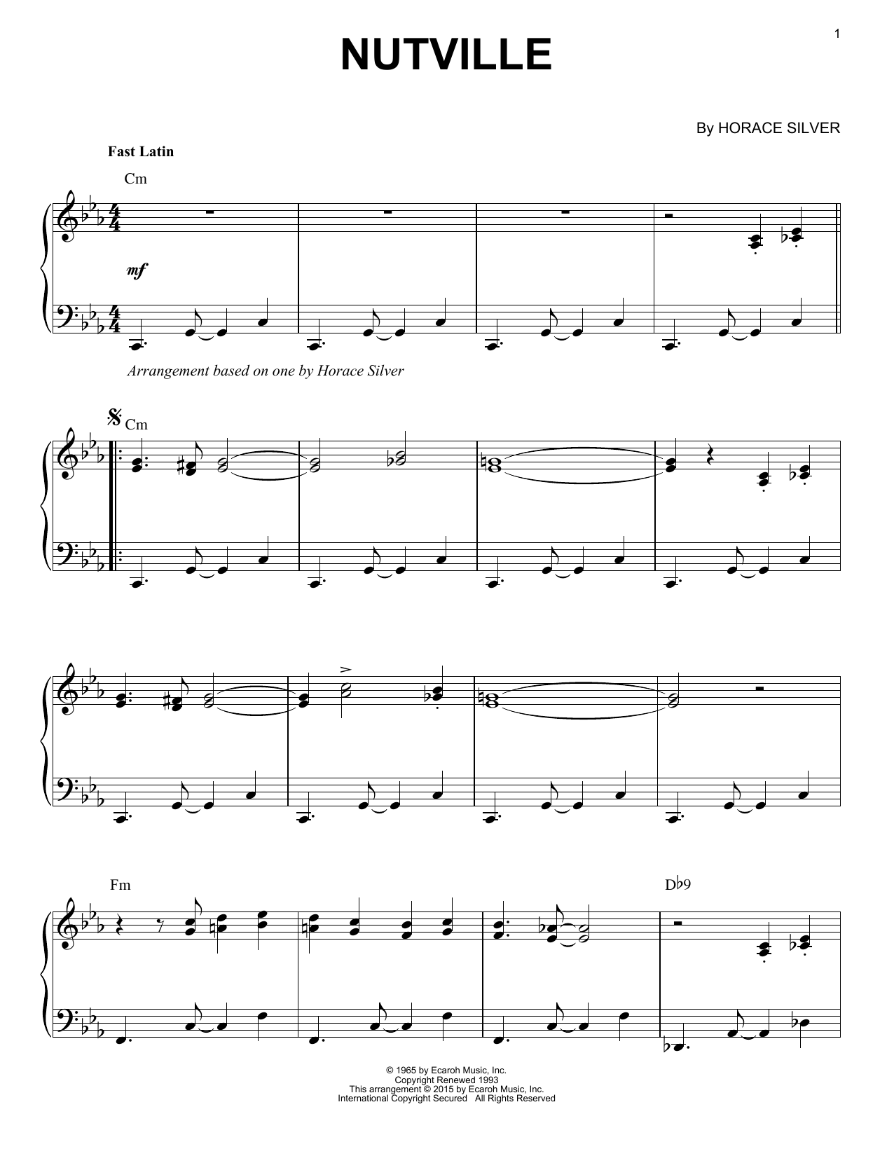 Horace Silver Nutville (arr. Brent Edstrom) sheet music notes and chords arranged for Piano Solo