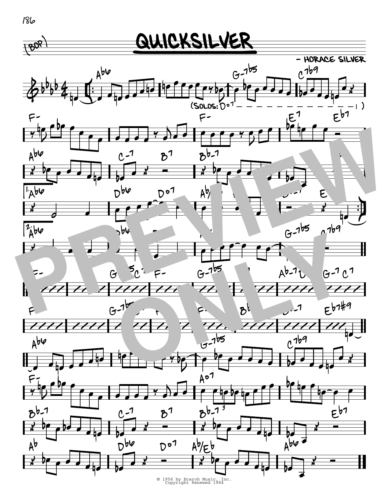 Horace Silver Quicksilver sheet music notes and chords arranged for Real Book – Melody & Chords – C Instruments