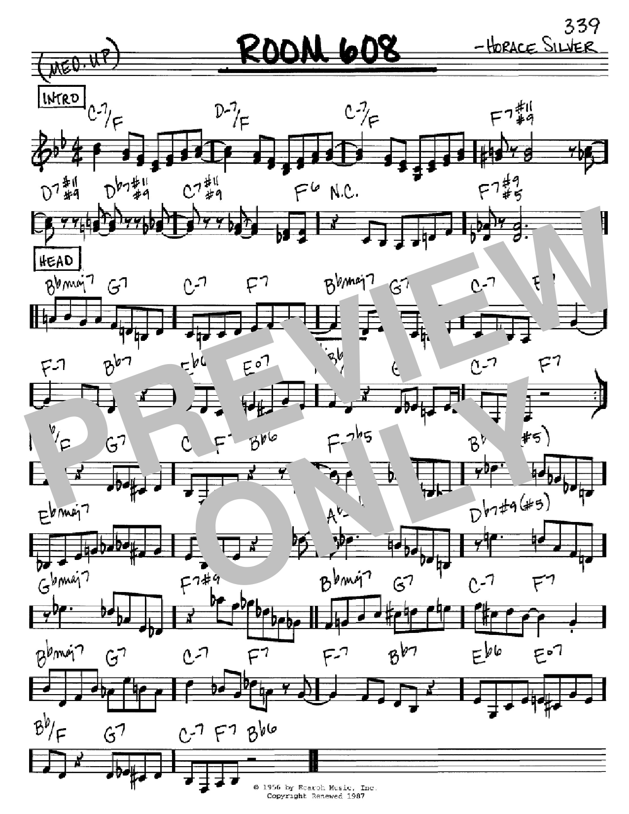 Horace Silver Room 608 sheet music notes and chords arranged for Real Book – Melody & Chords – C Instruments