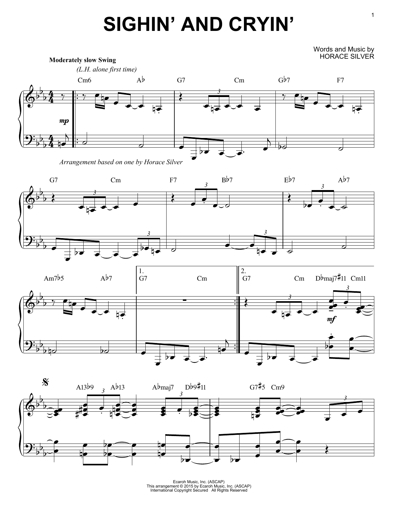 Horace Silver Sighin' And Cryin' (arr. Brent Edstrom) sheet music notes and chords arranged for Piano Solo
